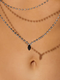House of Desire Rhinestone & Leather-Like Draped Pasties Black Silver