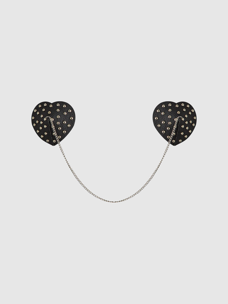 Studded & Chain Draped Leather-Like Heart Pasties