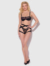 Yvone Wrap Lace Bra, Garter, & Tanga Set Black