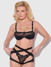 Yvone Wrap Lace Bra, Garter, & Tanga Set Black