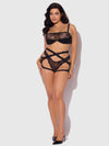 Yvone Wrap Lace Bra, Garter, & Tanga Set Black