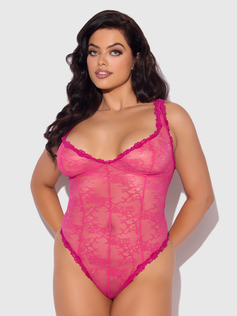 Yvone Lace Underwire & Seamed Bodysuit Purple Fuchsia