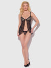 Yvone Lace Openable Cup Flyaway Front Babydoll Black
