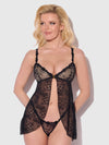 Yvone Lace Openable Cup Flyaway Front Babydoll Black