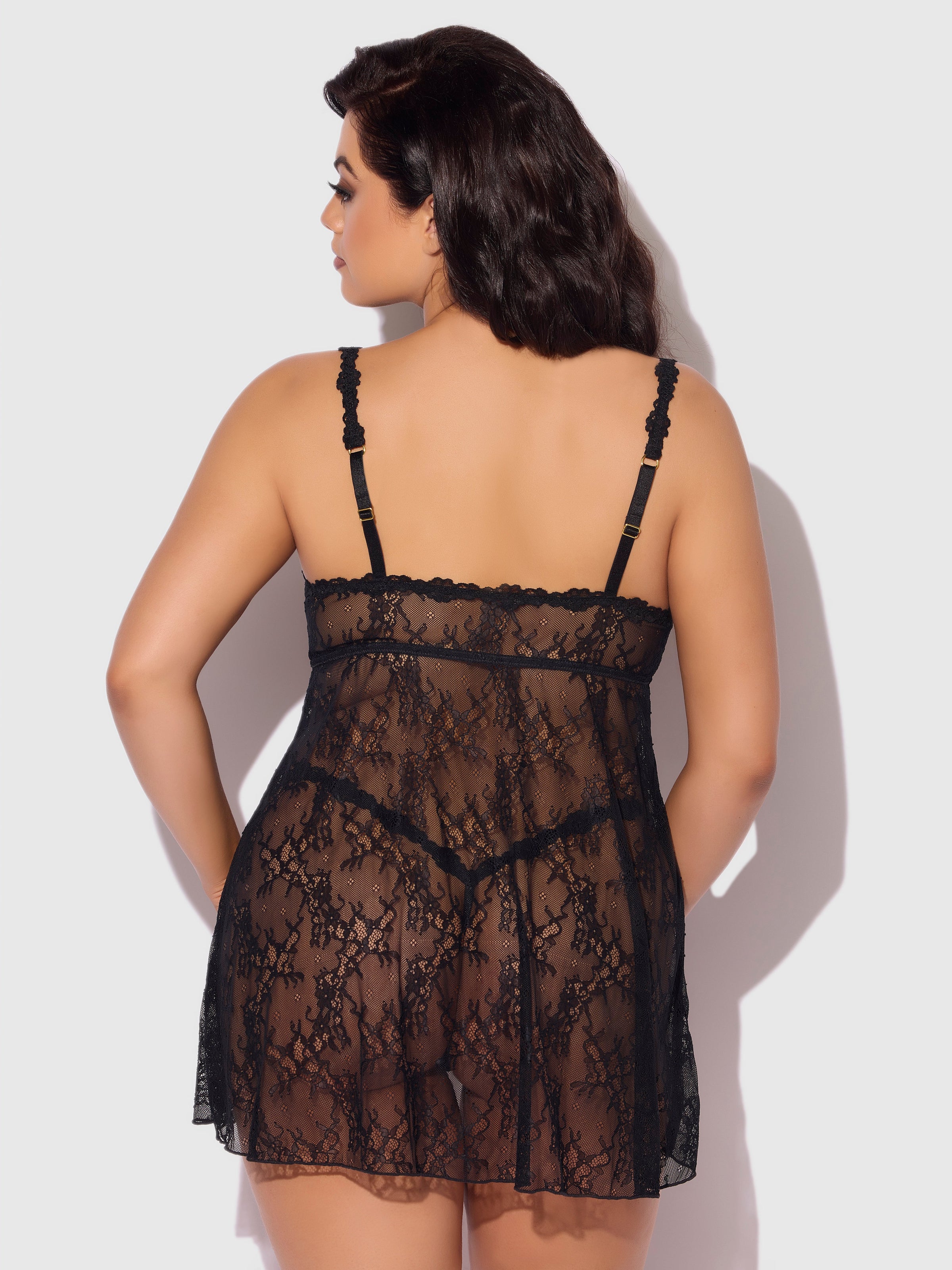 Yvone Lace Openable Cup Flyaway Front Babydoll Black
