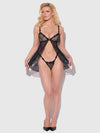 Yvone Lace Openable Cup Flyaway Front Babydoll Black