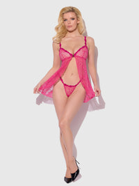 Yvone Lace Openable Cup Flyaway Front Babydoll Purple Fuchsia