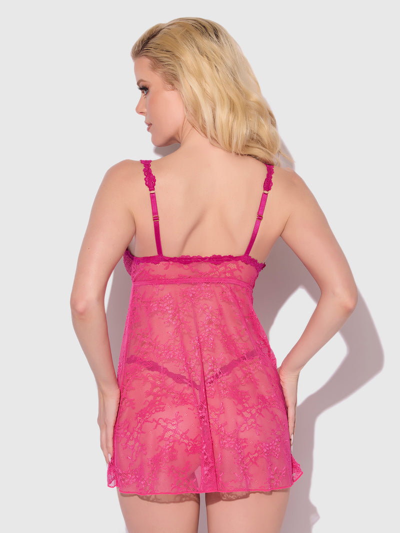 Yvone Lace Openable Cup Flyaway Front Babydoll Purple Fuchsia