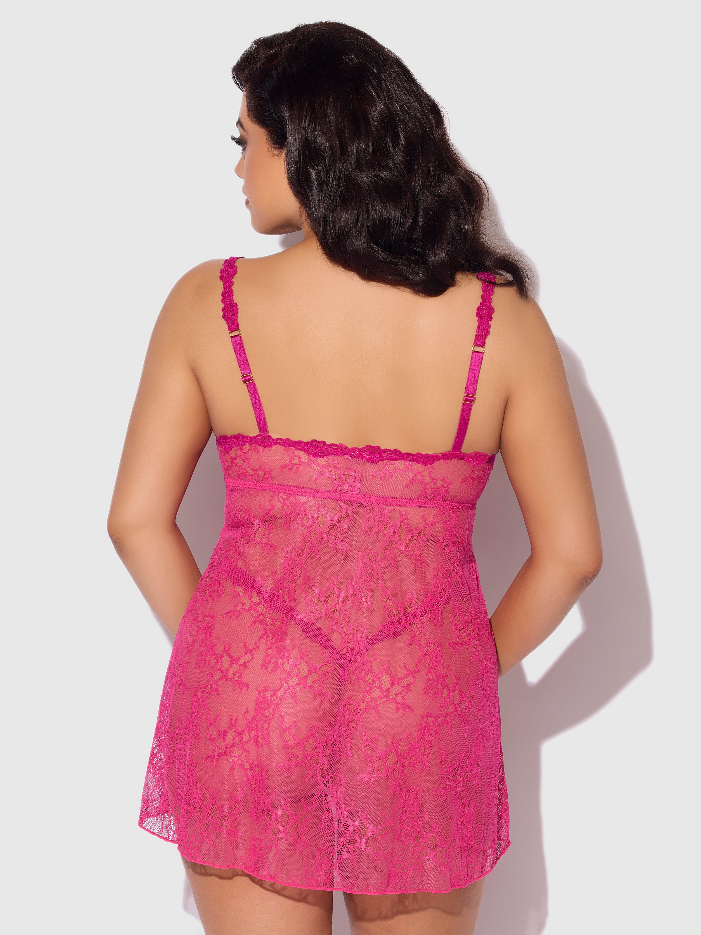 Yvone Lace Openable Cup Flyaway Front Babydoll Purple Fuchsia