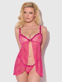 Yvone Lace Openable Cup Flyaway Front Babydoll Purple Fuchsia