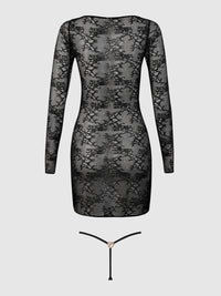 House of Desire Yvone Lace Long Sleeve Chemise Dress & G-String
