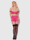 Yvone Lace Skirted Garter Panty Bra Set Purple Fuchsia