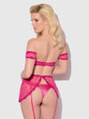 Yvone Lace Skirted Garter Panty Bra Set Purple Fuchsia