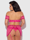 Yvone Lace Skirted Garter Panty Bra Set Purple Fuchsia
