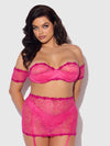Yvone Lace Skirted Garter Panty Bra Set Purple Fuchsia