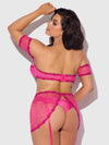 Yvone Lace Skirted Garter Panty Bra Set Purple Fuchsia
