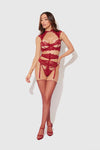 Dezi Lace & Chain Open Cup Bra Set Rhubarb