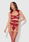 Dezi Lace & Chain Open Cup Bra Set Rhubarb
