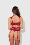 Dezi Lace & Chain Open Cup Bra Set Rhubarb
