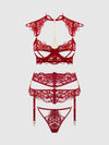 Dezi Lace & Chain Open Cup Bra Set Rhubarb