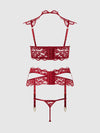 Dezi Lace & Chain Open Cup Bra Set Rhubarb
