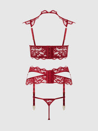 Dezi Lace & Chain Open Cup Bra Set Rhubarb