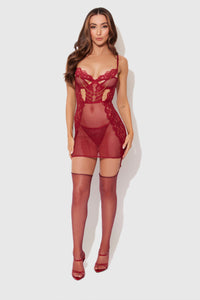 Dezi Lace & Chain Chemise Set Rhubarb