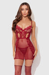 Dezi Lace & Chain Chemise Set Rhubarb