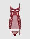 Dezi Lace & Chain Chemise Set Rhubarb