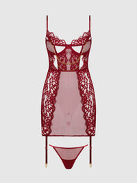 Dezi Lace & Chain Chemise Set Rhubarb