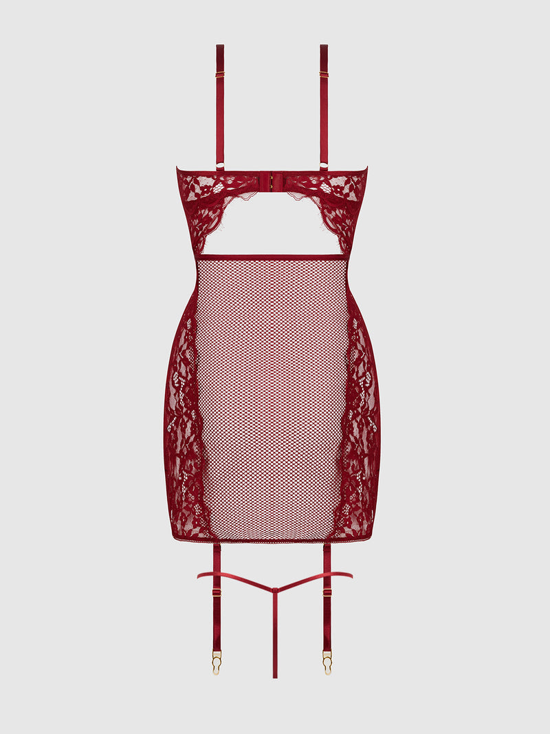 Dezi Lace & Chain Chemise Set Rhubarb