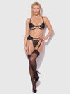 Cecily Lace & Chain Open Cups Bra Set Black
