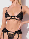 Cecily Lace & Chain Open Cups Bra Set Black