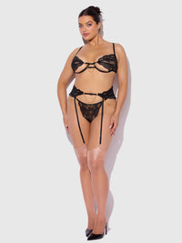 Cecily Lace & Chain Open Cups Bra Set Black