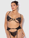 Cecily Lace & Chain Open Cups Bra Set Black