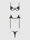 Cecily Lace & Chain Open Cups Bra Set Black