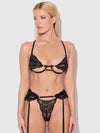 Cecily Lace & Chain Open Cups Bra Set Black