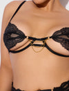 Cecily Lace & Chain Open Cups Bra Set Black