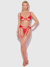 Cecily Lace & Chain Open Cups Bra Set Red