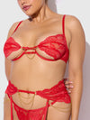 Cecily Lace & Chain Open Cups Bra Set Red