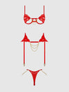 Cecily Lace & Chain Open Cups Bra Set Red