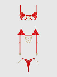 Cecily Lace & Chain Open Cups Bra Set