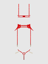 Cecily Lace & Chain Open Cups Bra Set Red