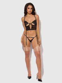 Cecily Lace & Chain Bustier & Backless Hipster Set Black