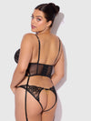 Cecily Lace & Chain Bustier & Backless Hipster Set Black
