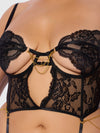 Cecily Lace & Chain Bustier & Backless Hipster Set Black