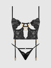 Cecily Lace & Chain Bustier & Backless Hipster Set Black
