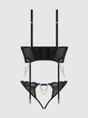 Cecily Lace & Chain Bustier & Backless Hipster Set Black
