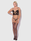 Cecily Lace & Chain Bustier & Backless Hipster Set Black