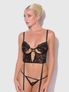 Cecily Lace & Chain Bustier & Backless Hipster Set Black